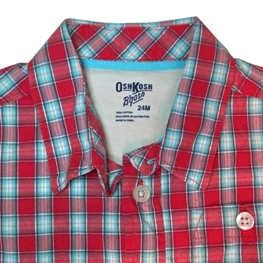 NEW Toddler Kids Classic Plaid Button Down Shirts - Blue and Red Bundle